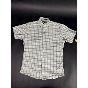 Eddie Bauer Men's Med  Black Green Plaid Short Sleeve Relaxed Button-Down